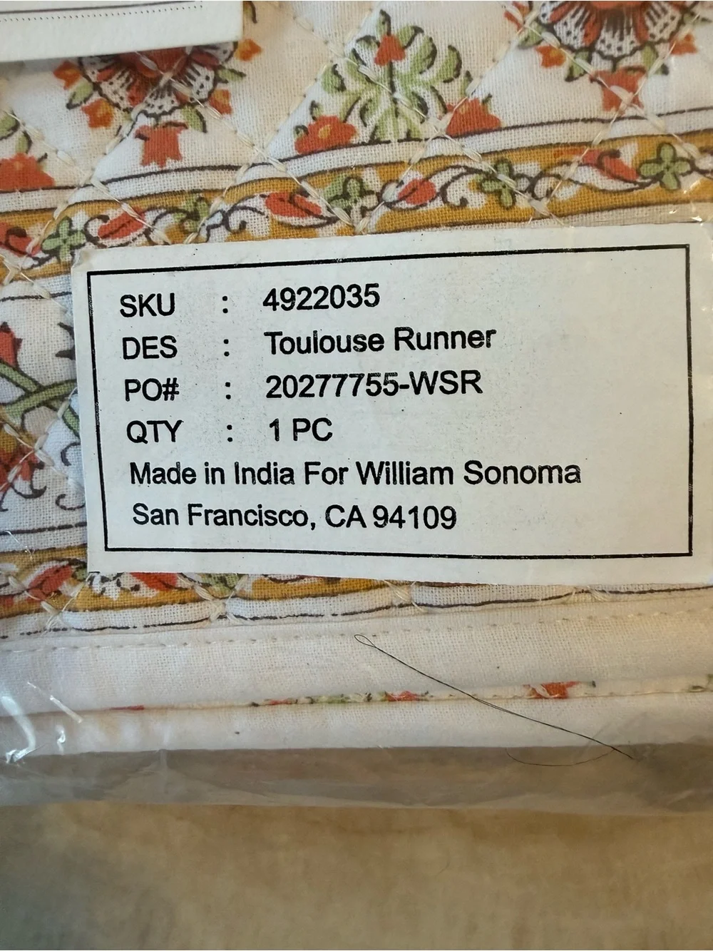 NWT WILLIAMS SONOMA TOULOUSE COTTON TABLE RUNNER 🤩  16” X 108”